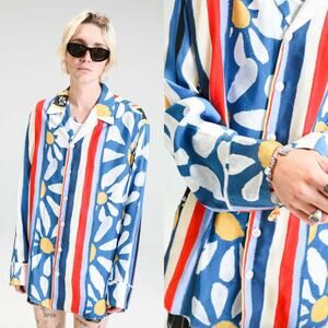 NEW MARNI Mens Viscose Jacquard Patchwork Print Long Sleeve Shirt Size 56 US XXL